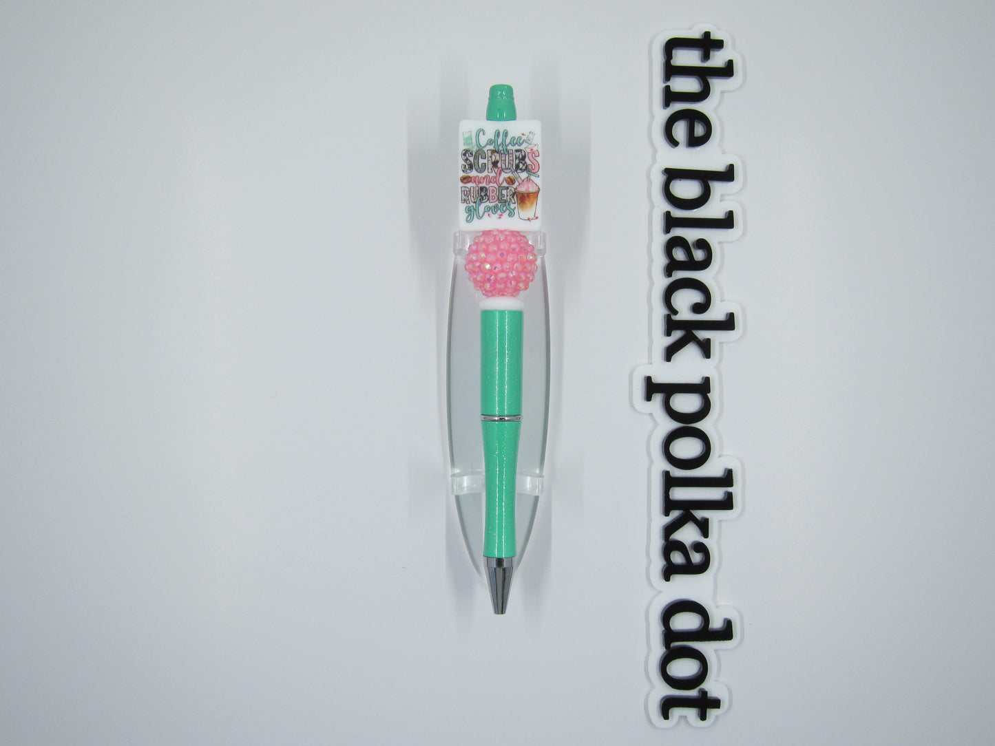 coffee, scrubs, and rubber gloves